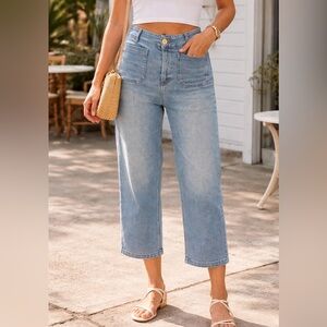 Maeve liight Wash High-Rise Wide-Leg Cropped Jeans - Light Blue